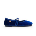 Girl's Mary Jane with Japanese-style buckle in VELVET canvas in IRIS BLUE