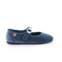 Girl's Mary Jane with Japanese-style buckle in VELVET canvas in MEDIUM BLUE