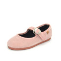 Girl's Mary Jane with Japanese-style buckle in VELVET canvas in PINK color