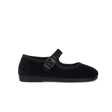Girl's Mary Jane with buckle in VELVET canvas in BLACK color
