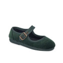 Girl's Mary Jane with buckle in VELVET canvas in GREEN color