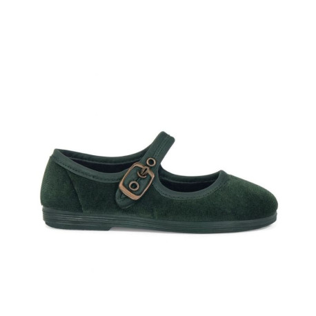 Girl's Mary Jane with buckle in VELVET canvas in GREEN color
