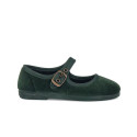 Girl's Mary Jane with buckle in VELVET canvas in GREEN color
