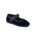 Girl's Mary Jane with buckle in VELVET canvas in NAVY BLUE color
