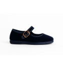 Girl's Mary Jane with buckle in VELVET canvas in NAVY BLUE color