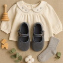 Girl's Mary Jane with buckle in VELVET canvas in GREY color