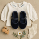 Girl's Mary Jane with buckle in VELVET canvas in NAVY BLUE color