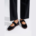 Women's black velvet Mary Jane with elastic band closure
