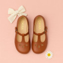 Girl T-BAR Mary Jane shoes in TRENDY colors Nappa leather with petals design.