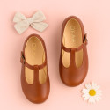 Girl T-BAR Mary Jane shoes in TAN Nappa leather.