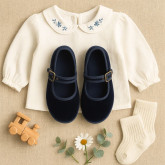 Mercedita niña con hebilla en TERCIOPELO AZUL MARINO