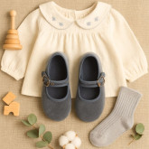 Girl's Mary Jane with buckle in VELVET canvas in GREY color