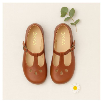 Girl T-BAR Mary Jane shoes in TRENDY colors Nappa leather with petals design.