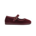 Girl's Mary Jane with buckle in VELVET canvas in DEEP RED color