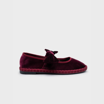 Women's deep red velvet Mary Jane with elastic band closure