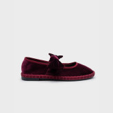 Women's deep red velvet Mary Jane with elastic band closure