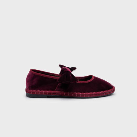 Women's deep red velvet Mary Jane with elastic band closure