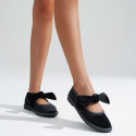Women's black velvet Mary Jane with bow