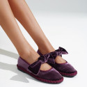 Women's purple velvet Mary Jane with bow