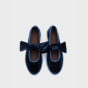 Women's blue velvet Mary Jane with bow