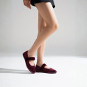 Women's deep red velvet Mary Jane with elastic band closure