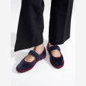 Women's blue velvet Mary Jane with elastic band closure