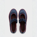 Women's blue velvet Mary Jane with elastic band closure