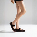 Women's brown velvet Mary Jane with elastic band closure