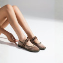 Women's taupe velvet Mary Jane with elastic band closure