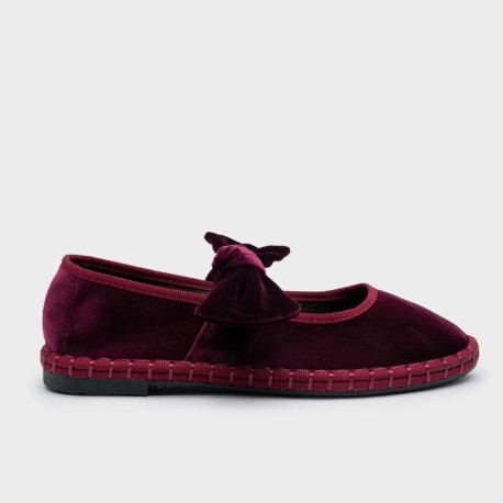 Women's deep red velvet Mary Jane with elastic band closure