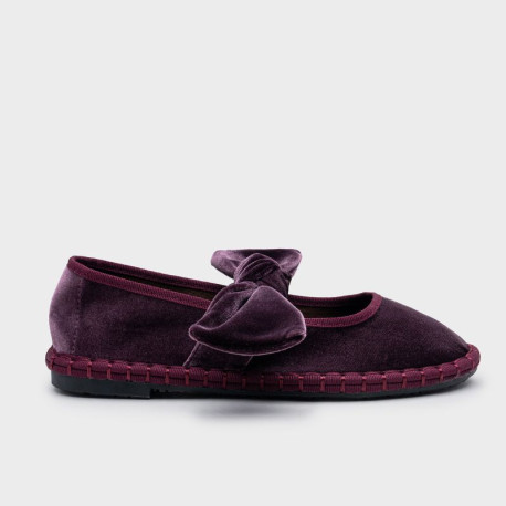 Women's purple velvet Mary Jane with bow