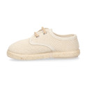 Beige Linen Blucher Espadrilles for Boys with Laces