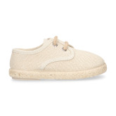 Beige Linen Blucher Espadrilles for Boys with Laces