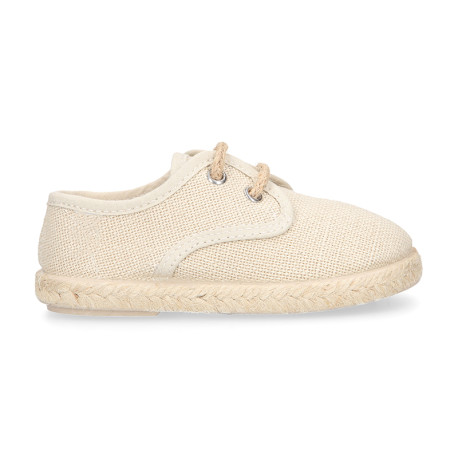 Alpargata niño Blucher de lino beige con cordones