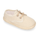Alpargata niño Blucher de lino beige con cordones