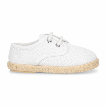 White Linen Blucher Espadrilles for Boys with Laces