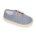 Medium blue Linen Blucher Espadrilles for Boys with Laces