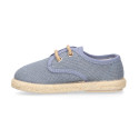 Medium blue Linen Blucher Espadrilles for Boys with Laces