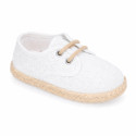 White Linen Blucher Espadrilles for Boys with Laces