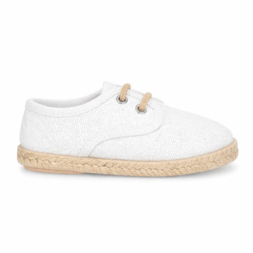 White Linen Blucher Espadrilles for Boys with Laces