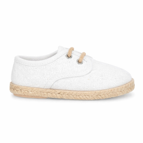 Alpargata niño Blucher de lino blanco con cordones