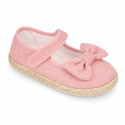 Alpargata niña Mercedita de lino Rosa Maquillaje con lazo y cierre adherente