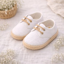 White Linen Blucher Espadrilles for Boys with Laces