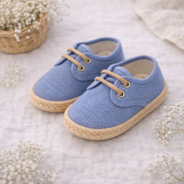 Medium blue Linen Blucher Espadrilles for Boys with Laces