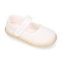 White Linen Mary Jane Shoes for Children with Adjustable Strap closure