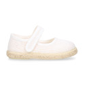 White Linen Mary Jane Shoes for Children with Adjustable Strap closure