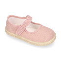 Make up pink Linen Mary Jane Shoes for Children with Adjustable Strap closure