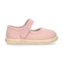 Make up pink Linen Mary Jane Shoes for Children with Adjustable Strap closure