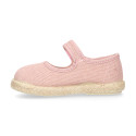 Make up pink Linen Mary Jane Shoes for Children with Adjustable Strap closure