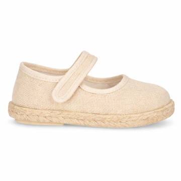 Beige Linen Mary Jane Shoes for Children with Adjustable Strap closure